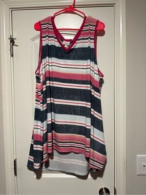 LuLaRoe Striped V-Neck Tunic in Navy, Pink & White